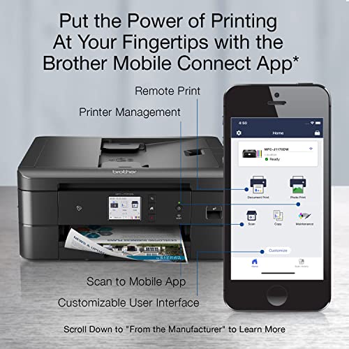 Brother MFC-J1170DW Wireless Color Inkjet All-in-One Printer, NFC One-Touch Print, Duplex, Cloud Print & Scan, Mobile App Control, 2.7" Touchscreen