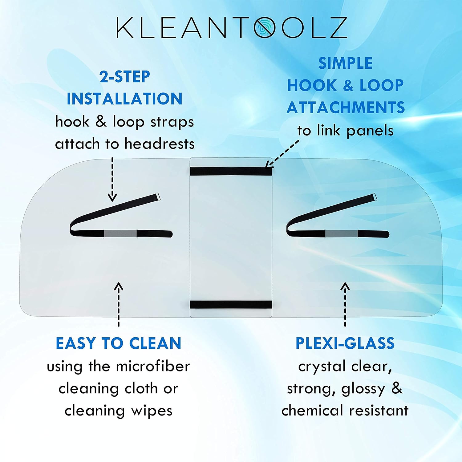 Kleantoolz Adjustable Plexiglass Car Sneeze Guard Barrier - Partition *IMPROVED For Most Vehicles, Shield For Rideshare Driver, Passengers