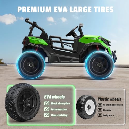 24V 2 Seater Ride on Car Truck, 4x200W, EVA Tires, 4WD/2WD, Rainbow Lights, Remote Control, Shock Absorbers, Bluetooth