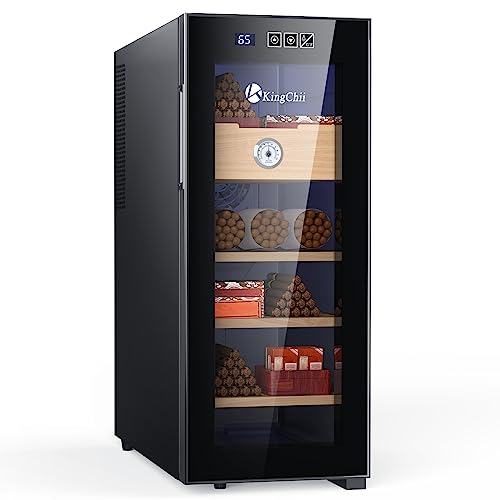 KingChii 16L Electric Cigar Humidors Temperature Control System, Cooling & Heating Humidor Cabinet with Spanish Cedar Wood Shelves & Hygrometer