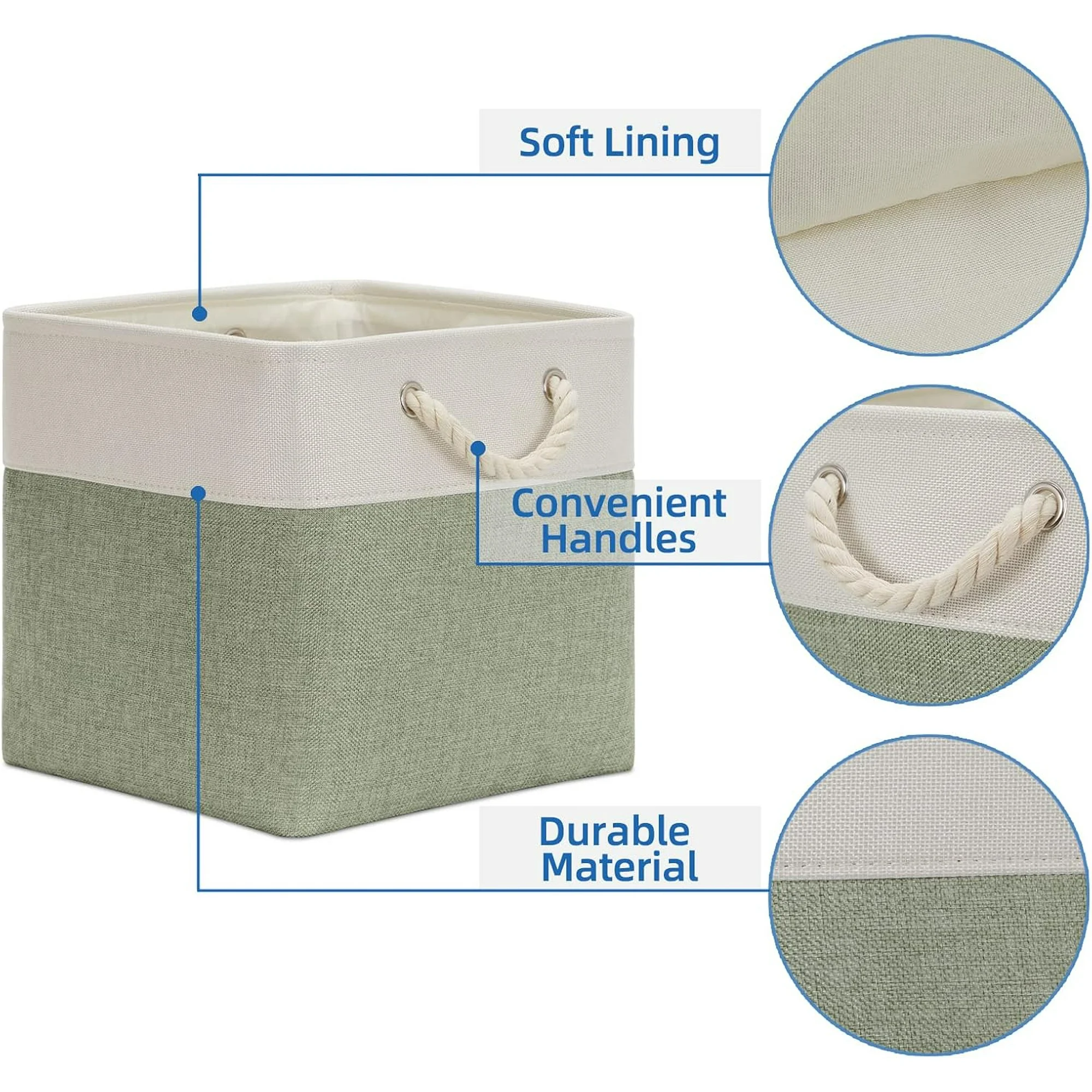 Fabric Storage Baskets 4Pack Storage Bins Decorative Basket for Gift, Clothes Bin with Rope Handle, Rectangle Baskets for Storage, Blankets(White&amp