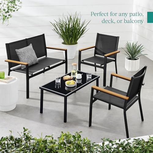 Best Choice Products 4-Piece Outdoor Textilene Patio Conversation Set, Backyard Furniture w/Loveseat, Coffee Table, Steel Frame - Taupe/Charcoal