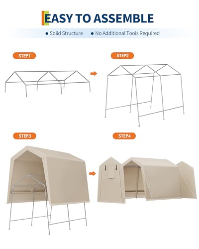 7x10 FT Portable Outdoor Storage Shed with 2 Roll-Up Zipper Doors & Vents, 240G Heavy-Duty Shelter Waterproof PE Tarp
