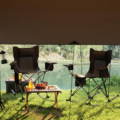 Outsunny Folding Rocking Camping Chairs for Adults, Portable Outdoor Rocking Chairs with Headrest, Cooler Bag, Cup Holder