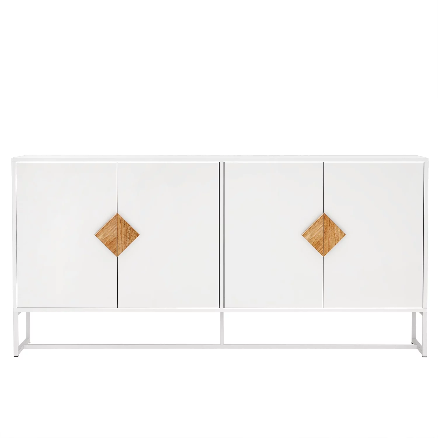 Saim Storage Sideboard Cabinet Double Storage Sideboard with 4 Doors, Solid Wood Square Handle Design Display Stand for Home, White
