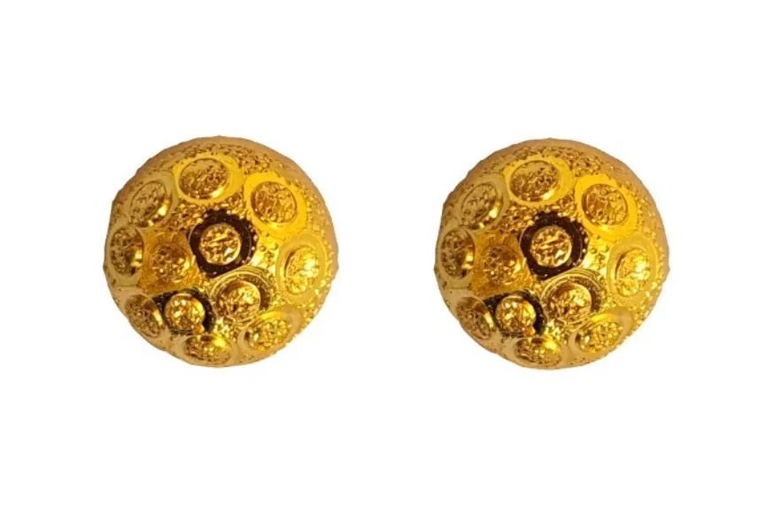 22K/18K Real Certified Fine Yellow Gold Unique Round Stud Earrings
