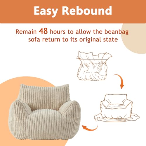 Giant Bean Bag Chairs for Adults with Filling Plush Fluffy Bean Bag Chairs for Teens with Armrests Comfy BeanBag Lazy Couch Sofa Chair for Bedroom