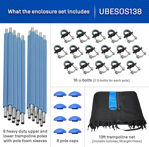 Machrus Upper Bounce Trampoline Safety Enclosure Set for 7.5 FT 10FT 12FT 13FT 14FT 15FT Frames - includes Net, Poles & Hardware