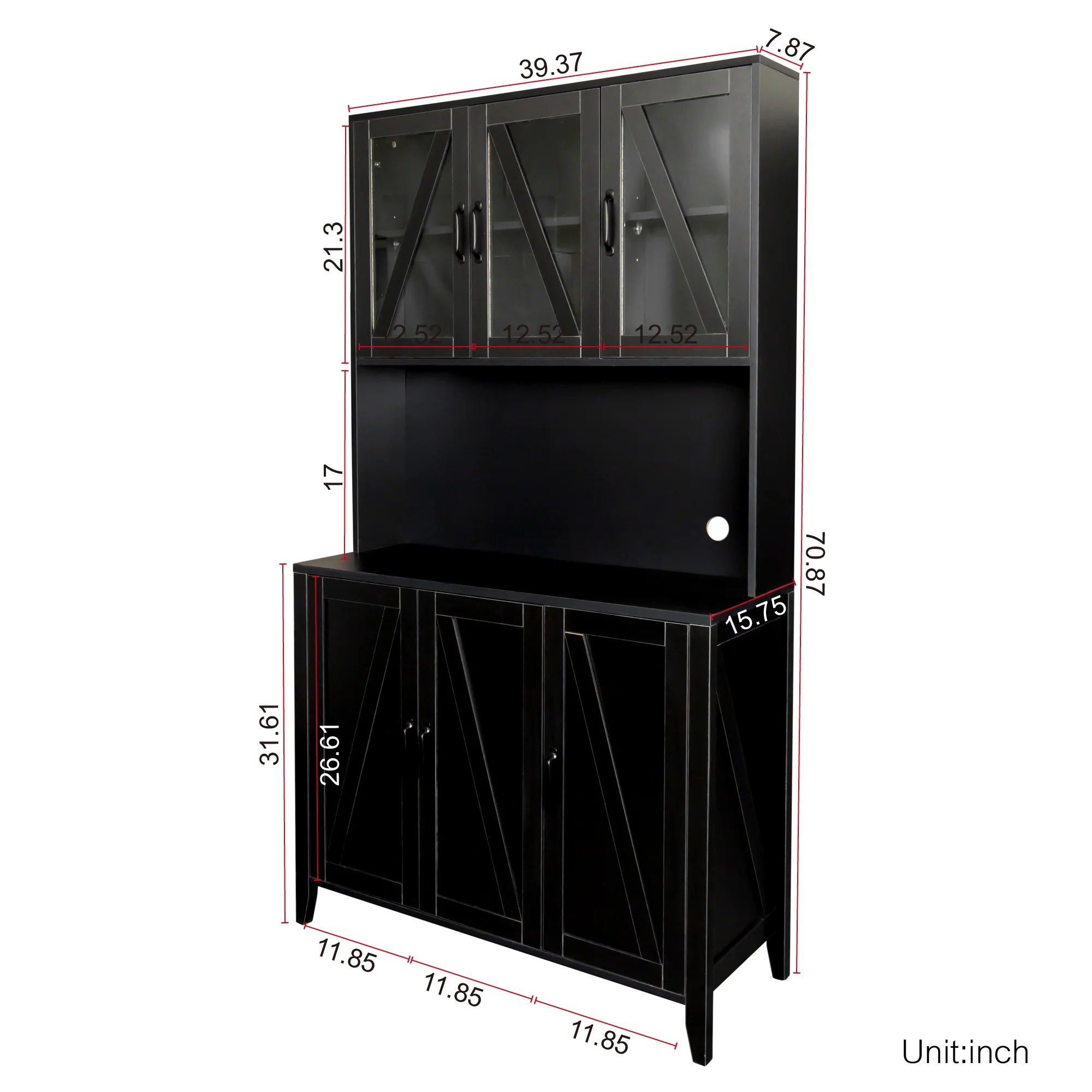 paproos Buffet Cabinet with Hutch, Kitchen Pantry Storage Cabinet, Black Sideboard for Kitchen, Storage Microwave Cabinet with Storage Space