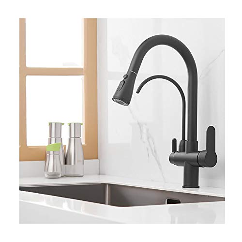 Kitchen Sink Faucet with Hot and Cold Water Brass Pull Down 2 Mode Sprayer Kitchen Faucet Deck Mounted Single Hole Kitchen Sink Mixer Tap with