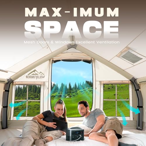 Inflatable Tent with Skylight, Quick Setup Blow Up Tents with Pump, Hot Tent with Stove Jack, Waterproof Oxford Inflatable House for Camping