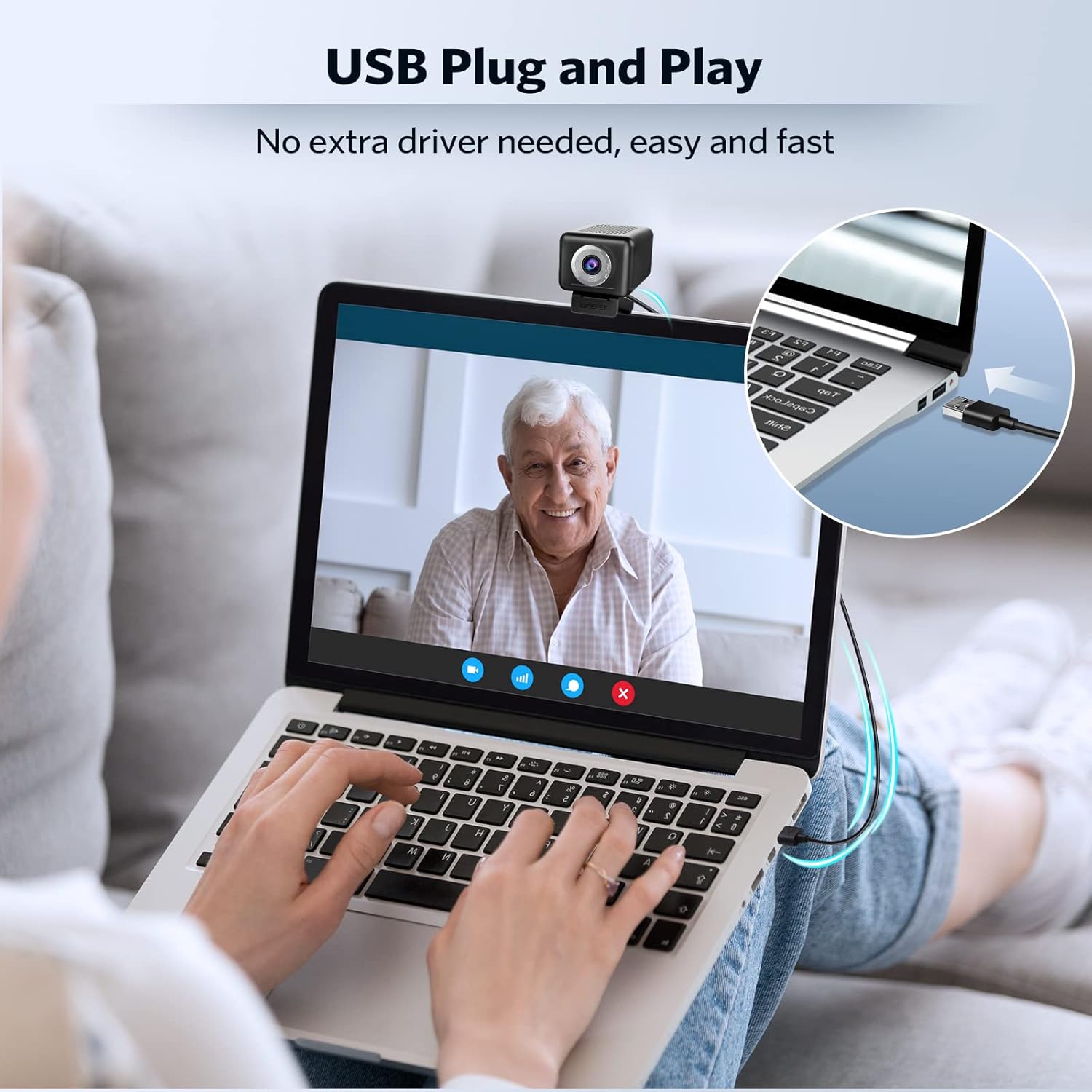 1080P 60FPS Webcam, All-in-one Streaming Camera with 4 Mics and 3W Speaker eMeet C990, 4 Built-in Array Algorithm