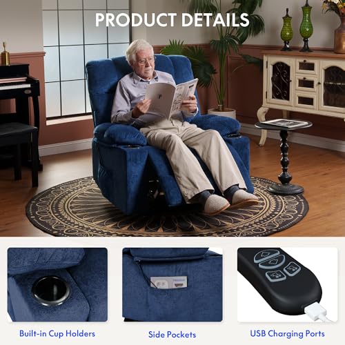 FLEXISPOT XL31 Power Lift Recliner Chair for Elderly, Electric Lift Chair with Massage & Heat, PU Leather Reclining Sofa w/Cup Holders