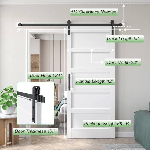Fredbeck Double 21inx84in White Barn Door and 7FT Sliding Barn Door Hardware Kit Included,Solid,MDF, PVC Surface,DIY Assembly,5-Panel