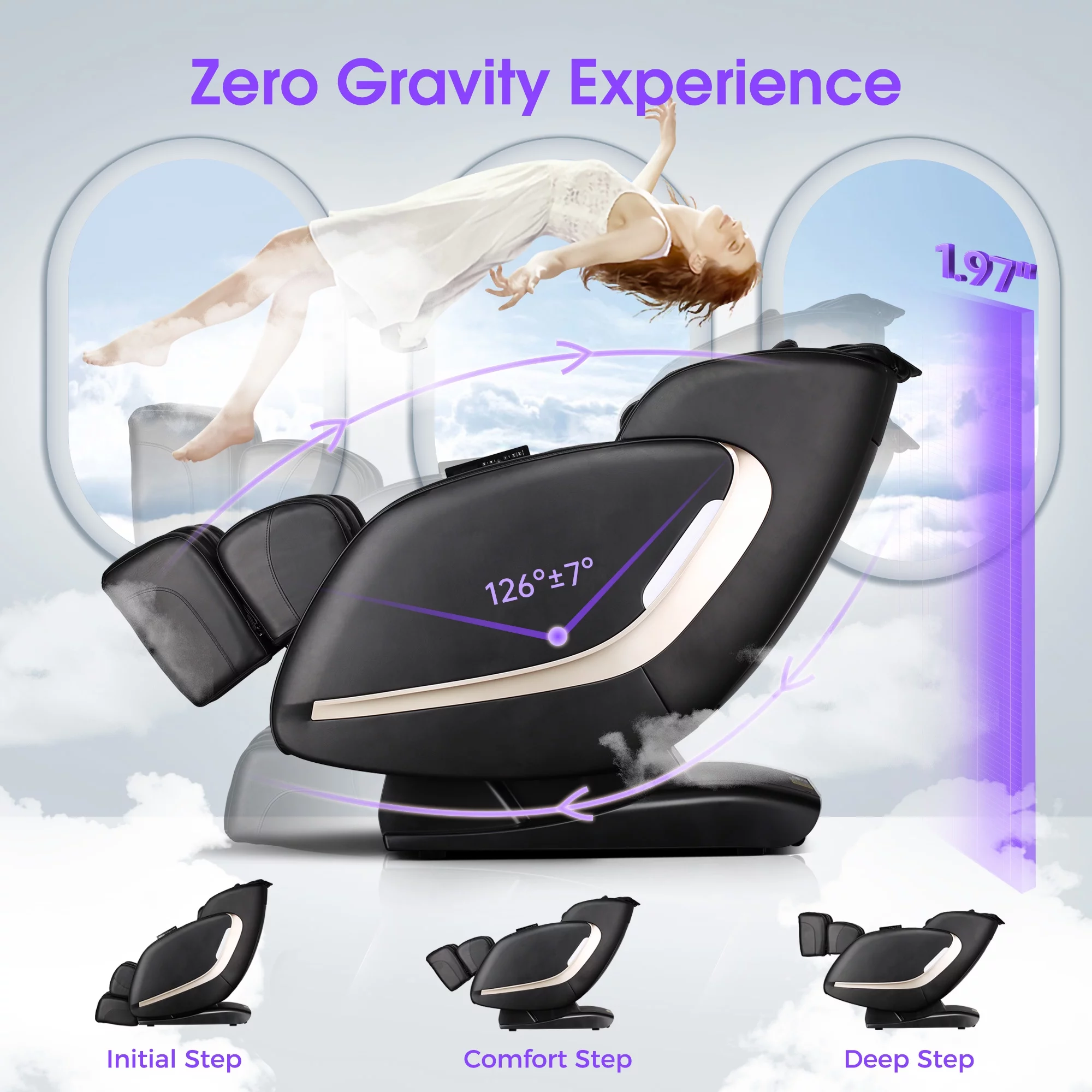 Easpearl 2024 4D Full Body Massage Chair Zero Gravity Shiatsu Recliner with Heat Thai Stretch Black
