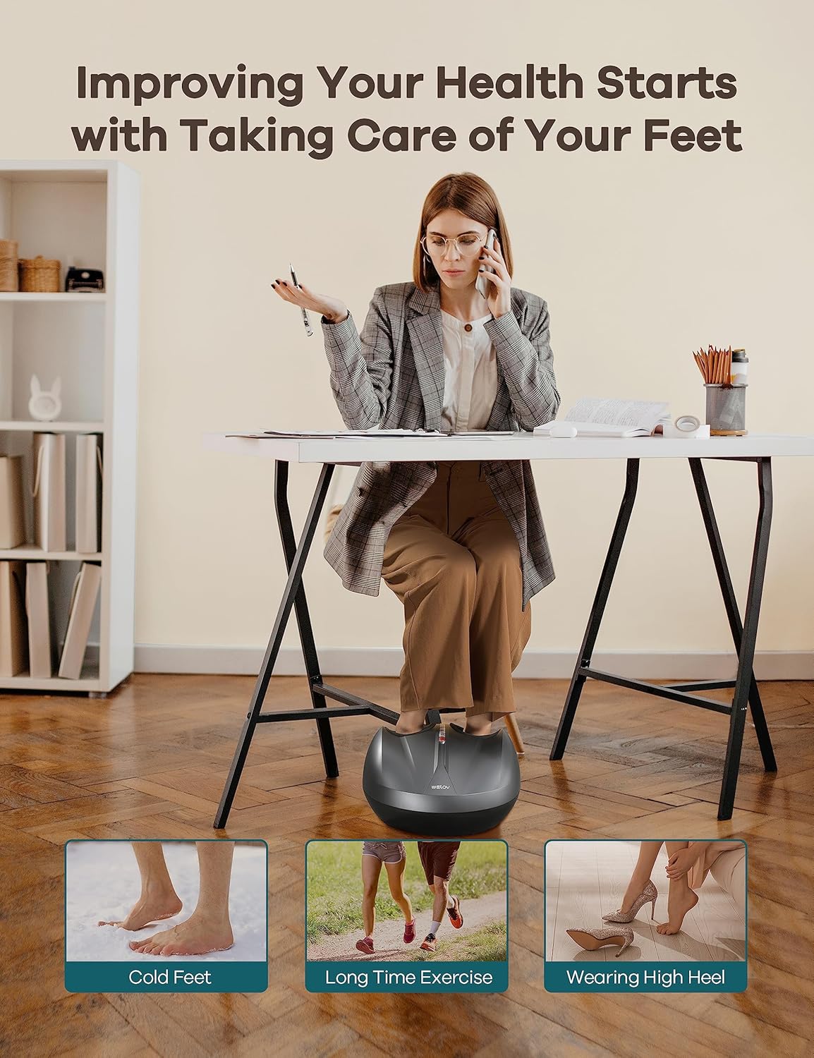 WELOV Foot Massager Machine for Neuropathy Pain, Deep Kneading Shiatsu Foot Massager for Plantar Fasciitis, 2 Heating Levels for Blood Circulation