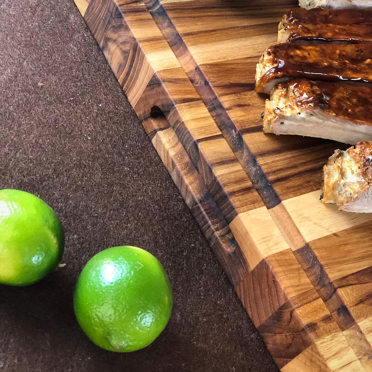 Large Teak Wood Cutting Board - Juice Groove, Reversible, Thick Edge Grain Carving Block (17 x 13 x 1.6 inches | Large)