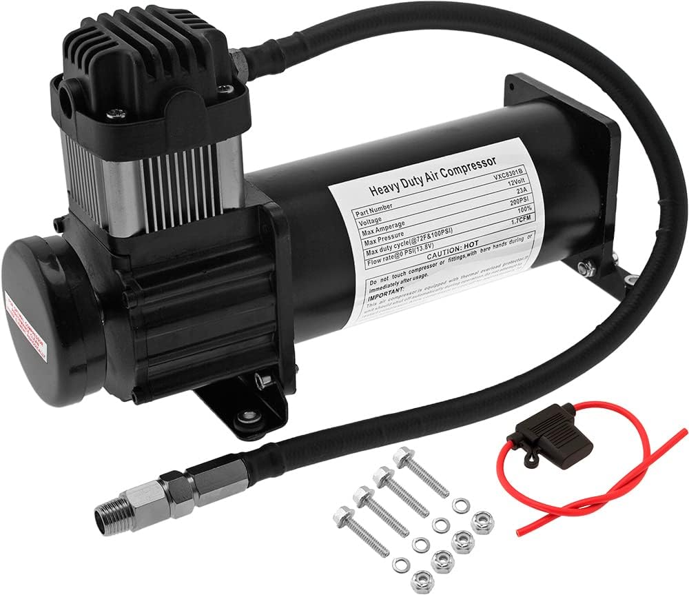 Vixen Horns Heavy Duty Onboard Air Compressor 200 PSI. Universal Replacement for Truck/Car Train Horn/Suspension/Ride/Bag kit/System. Fits All 12v