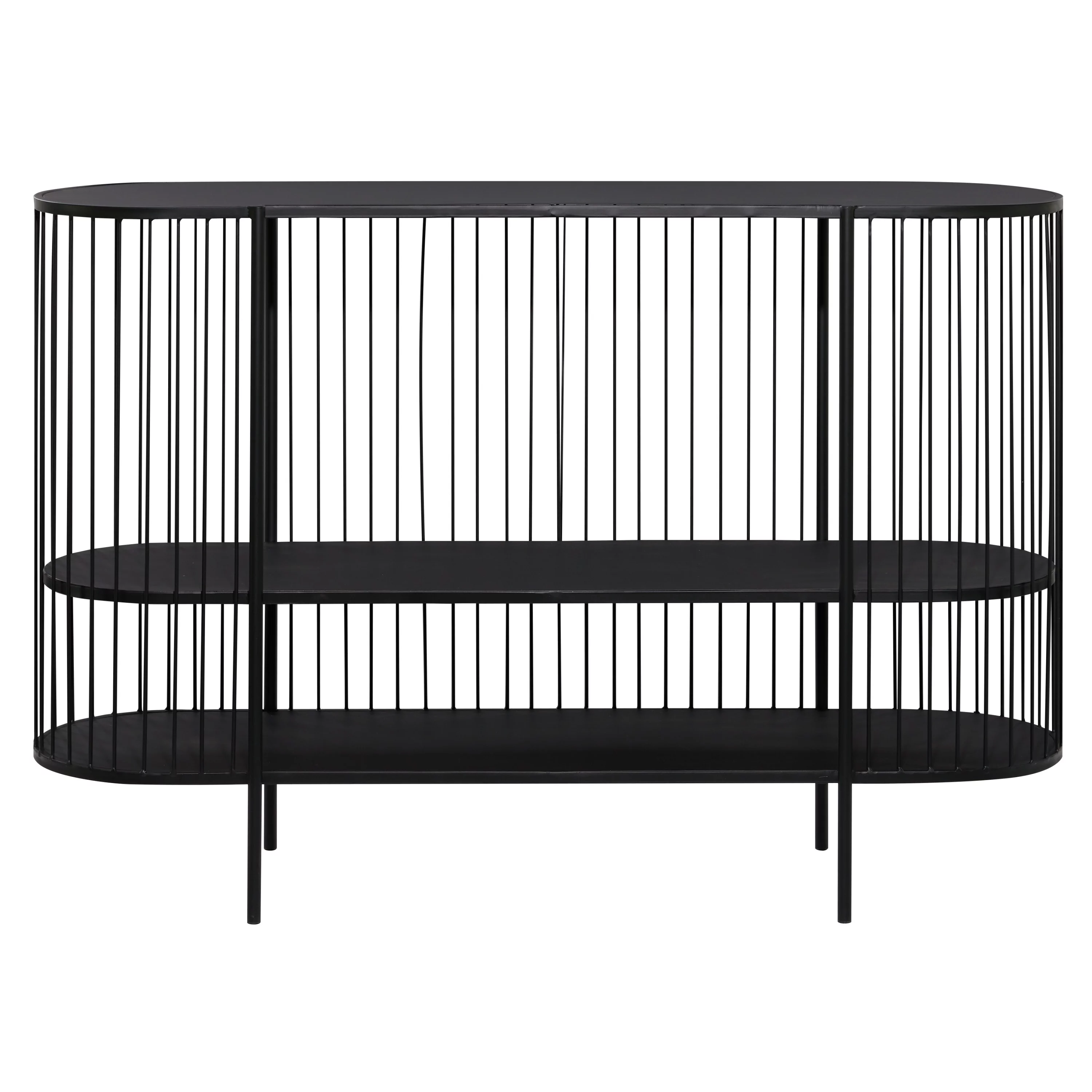 DecMode 48" x 34" Black Metal Narrow Open Wire Frame 2 Shelf Console Table, 1-Piece