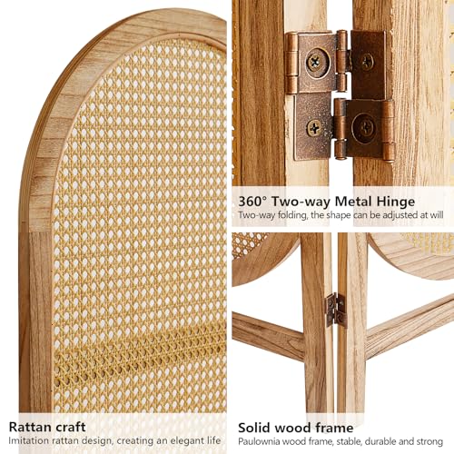 Room Divider 4 Panel, Folding Privacy Screen, Foldable Wood Divider Room Dec, Rattan Room Divider, Portable Partition Screen