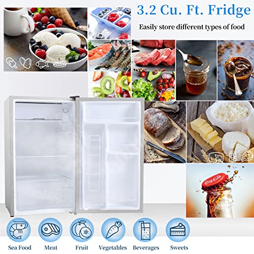 Compact Refrigerator, 3.2 Cu.ft Freestanding mini Fridge with Freezer and Reversible Door, 5 Settings Temperature Adjustable, 37dB Quiet