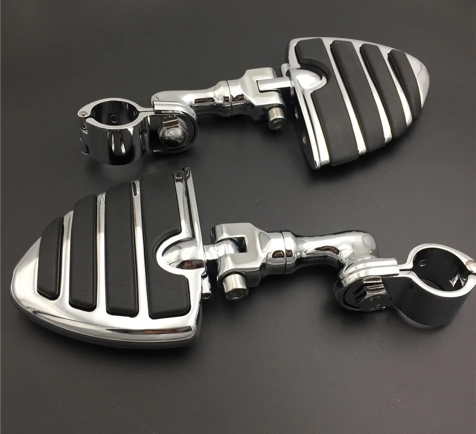 HTT-MOTOR Chrome Short Angled Peg Mounting Kit with U Shape Foot Peg Footrest For Bike with 1 inch (1") 25mm Front Engine Guard Frame Tube Iron 883