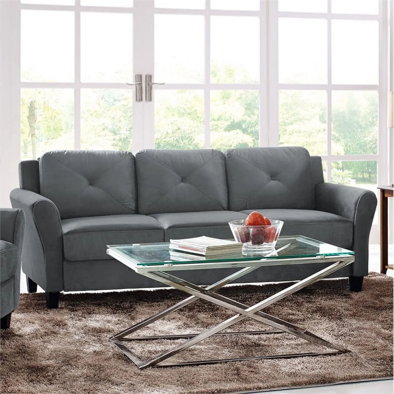 Hawthorne Collections 18.5" Contemporary Microfiber Sofa in Dark Gray