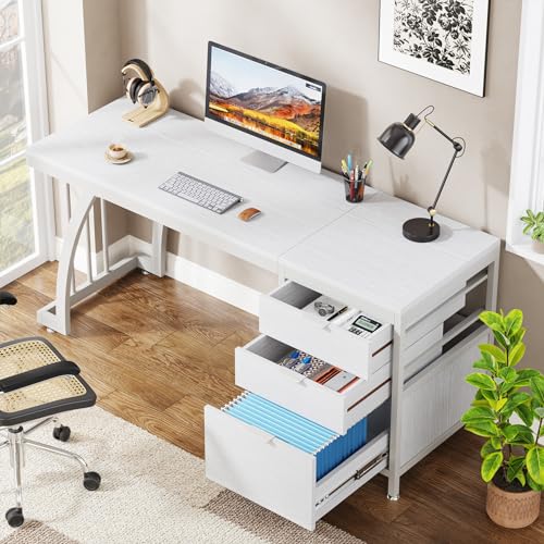 Tribesigns Computer Desk with 3 Drawers, 59-Inch PC Desk with Reversible Drawers