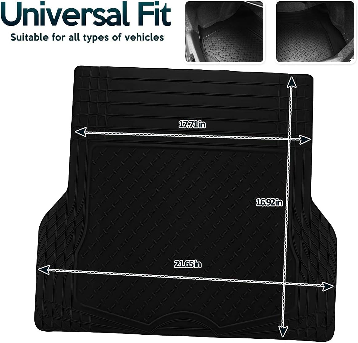 Zone Tech All Weather Rubber Semi Pattern Cargo Liner Trunk Floor Mat – Premium Quality Black Heavy Duty Cargo Trunk Floor Mat Pack of 2