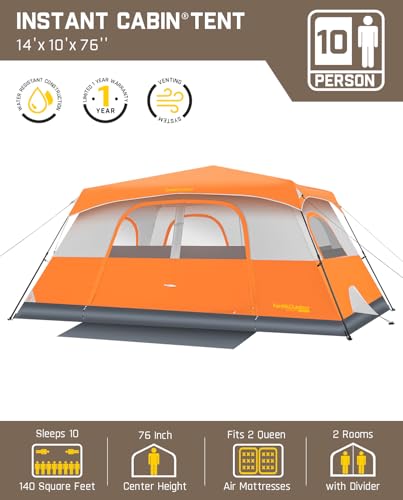 FanttikOutdoor Camping Tent 4/6/8/10 Person Instant Cabin Tent Setup in 60 Seconds with Rainfly & Windproof Portable with Carry Bag for Family