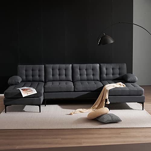 Karl home Convertible Sectional Sofa 110" U-Shape Sofa Couch 4-Seat Couch with Chaise ChenilleFabric Upholstered for Living Room, Apartment, Office