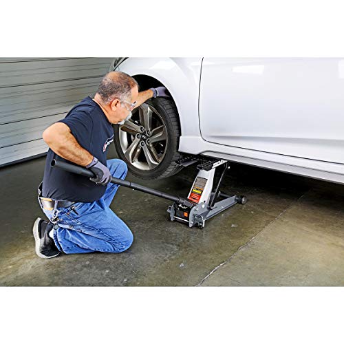 Powerbuilt 2 Ton Triple Lift Floor Jack, Lifts Cars, Trucks, Motorcycles, ATV's, Transmissions, Tie-Down Loops, Locking Safety Bar - 620422E, Silver