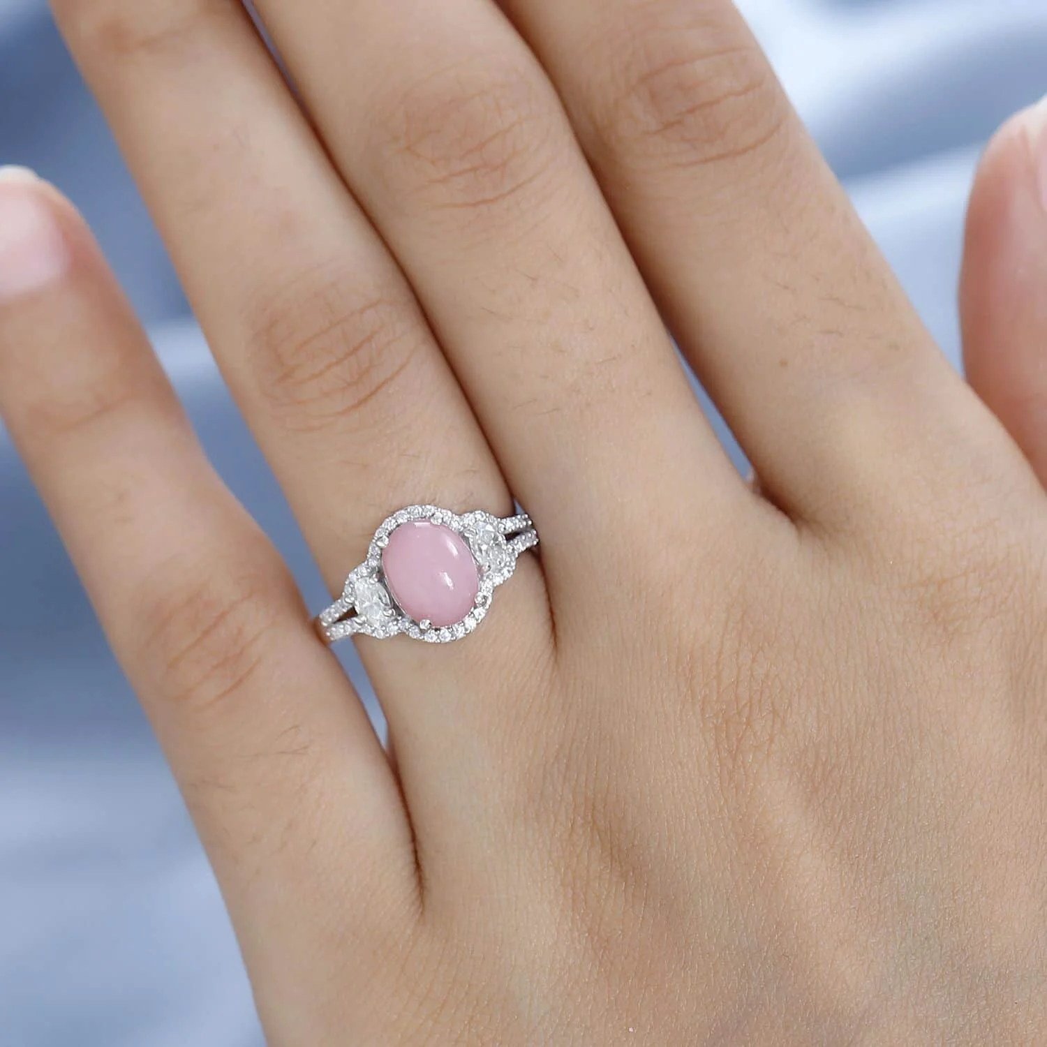 Shop LC Pink Opal Moissanite Oval 925 Sterling Silver Platinum Plated Ring for Women Jewelry Size 8 Ct 1.8 Birthday Gifts for Women