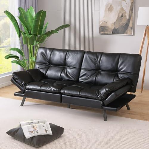 71" Convertible Futon Sofa,Faux Leather Futon Couch Bed,Sleeper Sofa Bed,Memory Foam Modern Folding Small Loveseat for Living Room,Office,Apartment