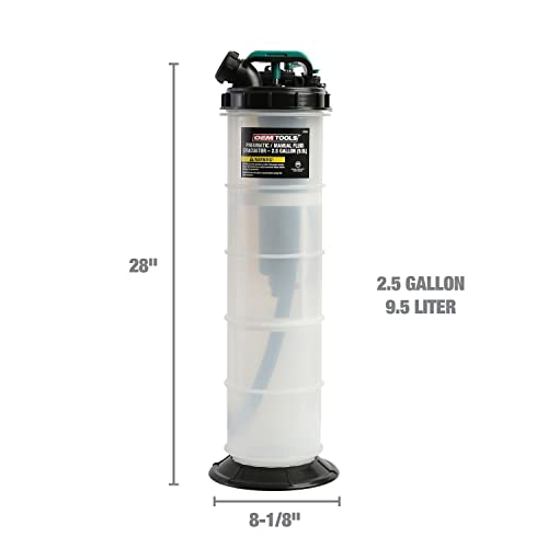 OEMTOOLS 24938 10 Quart (2.5 Gallons) Manual Fluid Extractor, Manual and Pneumatic Oil Extractor, Fluid Vacuum Extractor, Vacuum Evacuator