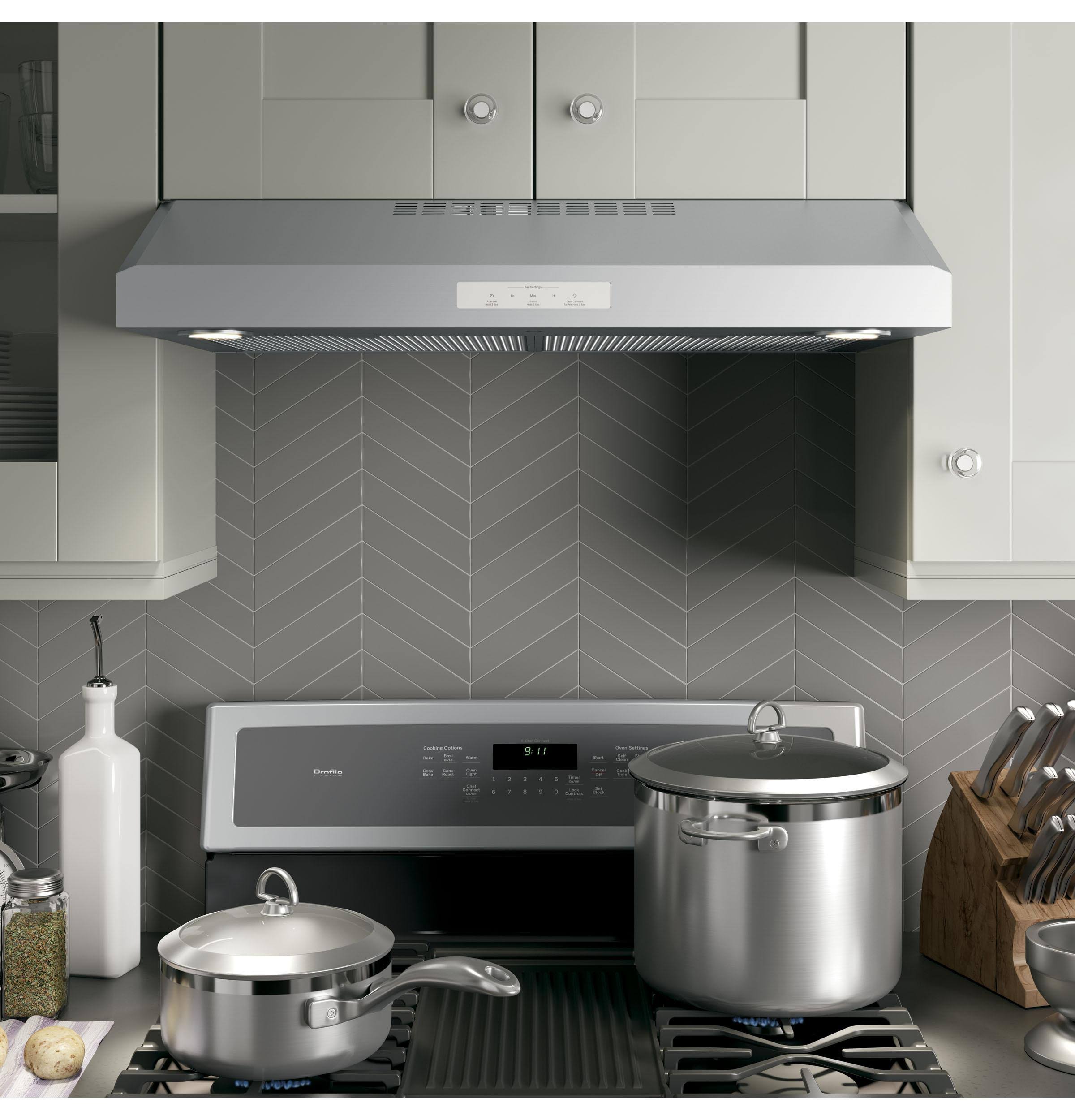 GE Profile Series Under The Cabinet Hood, Silver, 30x22