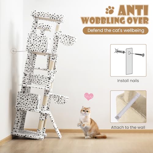 SHA CERLIN 81in Multi-Level Tall Cat Tree Tower for Indoor Kitties/Larger Cat Condo Furniture with Hammock/Cozy Pussycat Perches/Sisal Scratching