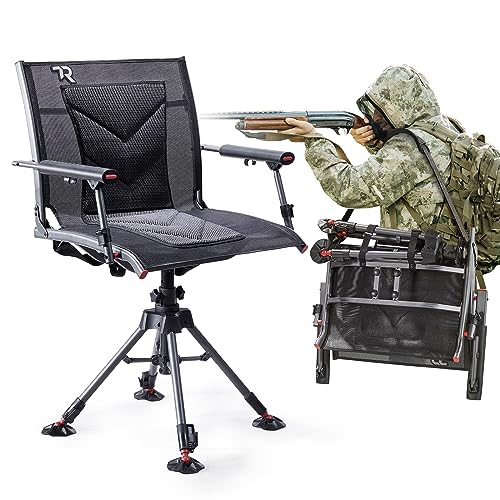 TR 360 Degree Swivel Hunting Chair,400 lbs Capacity Silent Hunting Blind Chair,4 Legs Height Adjustable,Comfortable Padded Seat