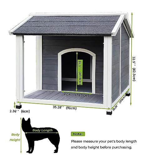Outdoor Wooden Dog House,Waterproof Kennel with Deck and Sloped Roof,High Stability Pet Dog Cage for Small/Medium Puppy