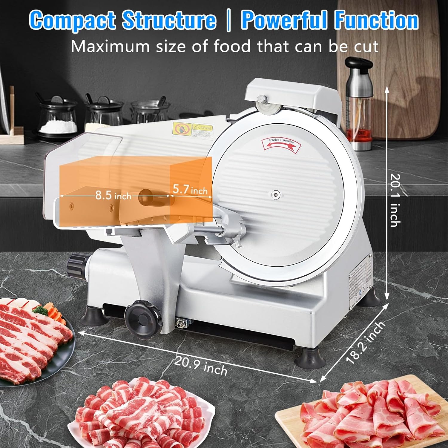 Meat Slicer, 240W Electric Food Slicer with 10" Stainless Steel Blade and Built-in Sharpening Stone