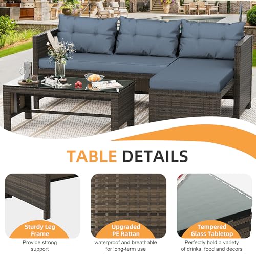Shintenchi Outdoor Patio Furniture Sets, Wicker Patio sectional Sets 3-Piece