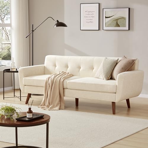 Tbfit L Shaped Couch Sofa, 80" W Mid-Century Modern Sectional Couches, 3 Seater Sofas with Wide Chaise Lounge & Two Pillows