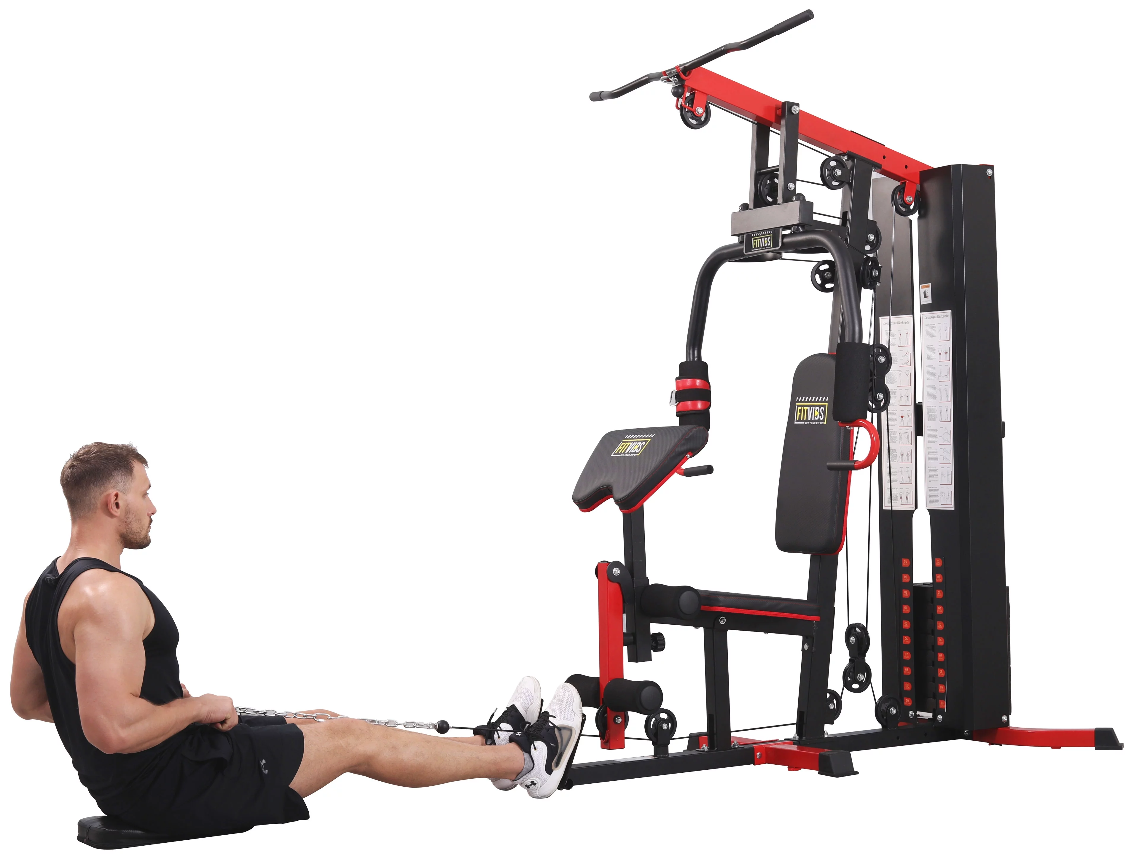Fitvids LX750 Home Gym System Workout Station with 330 Lbs of Resistance, 122.5 Lbs Weight Stack, One Station