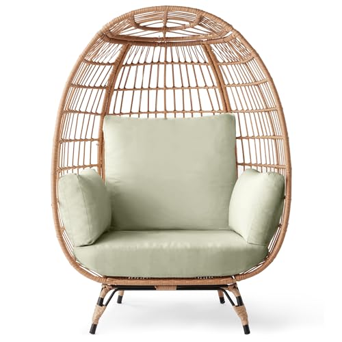 Best Choice Products Wicker Egg Chair, Oversized Indoor Outdoor Lounger for Patio, Backyard, Living Room w/ 4 Cushions, Steel Frame, 440lb Capacity
