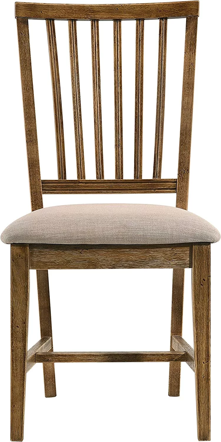 Set of 2 Modern Farmhouse Dining Chair For Dining Room Fabric Seat, Armless Wood Frame, Easy Assembly, Tan Linen & Weathered Oak Finish