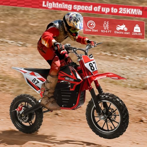 36V 500W Kids Electric Dirt Bike, Electric Dirt Bike for Kids 8-14, High Speed Electric Motorcycle Up to 25KM/H,10 Inches Wheels
