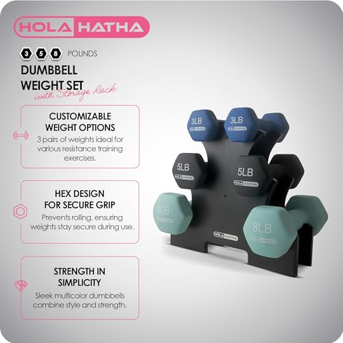 HolaHatha Neoprene Dumbbell Free Hand Weight Set with Rack, Ideal for Home Exercises to Gain Tone and Definition