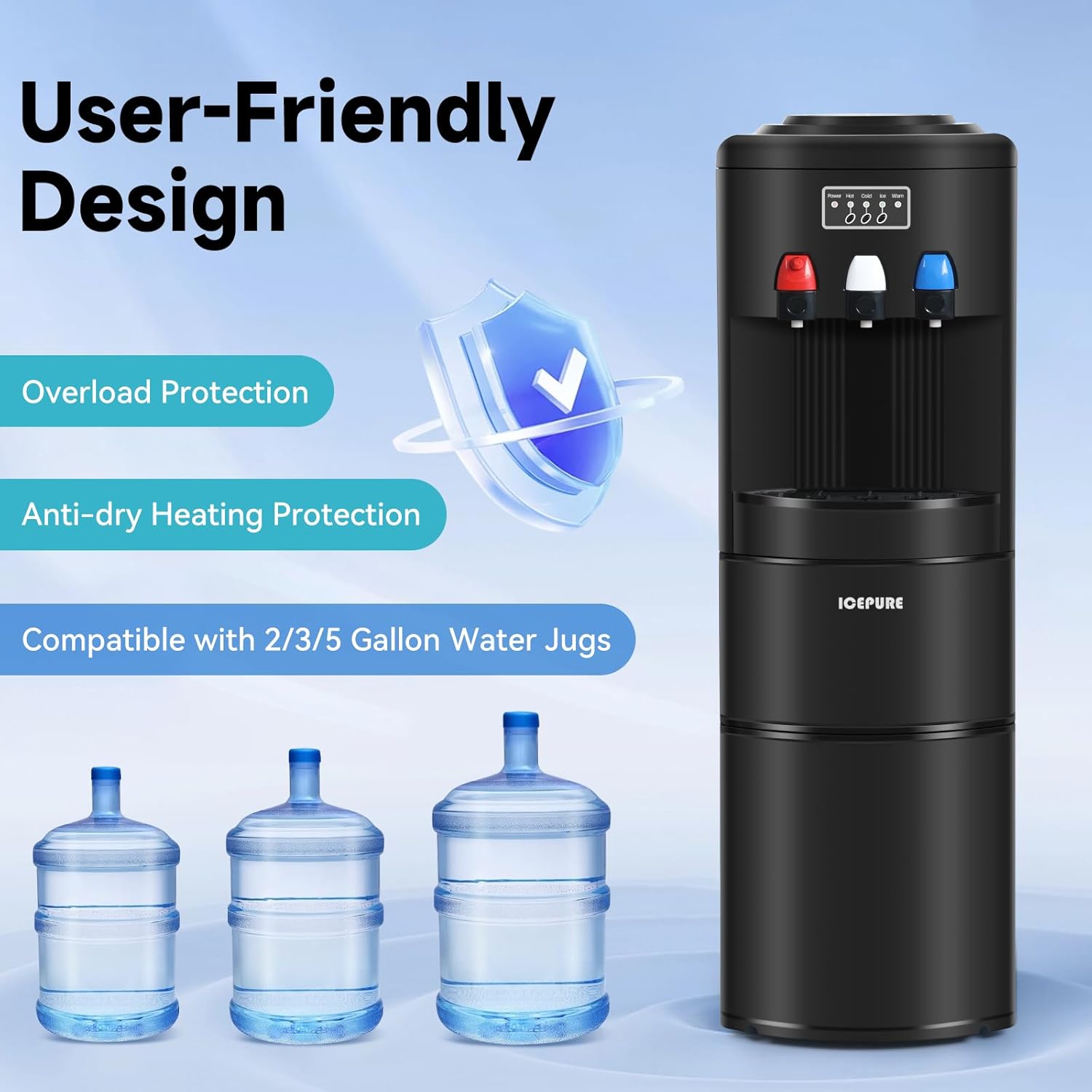 ICEPURE Water Dispenser with Ice Maker, 3-in-1 Hot and Cold Water Cooler with Built-in Bullet Ice Maker Machine, 26.5lbs/24H