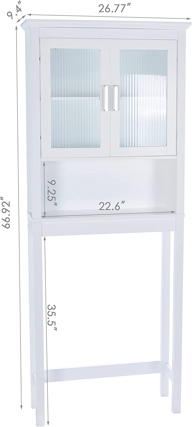 Spirich Home Bathroom Cabinet Over The Toilet, Bathroom Storage Cabinet with Windowpane Glass Doors and Adjustable Shelves