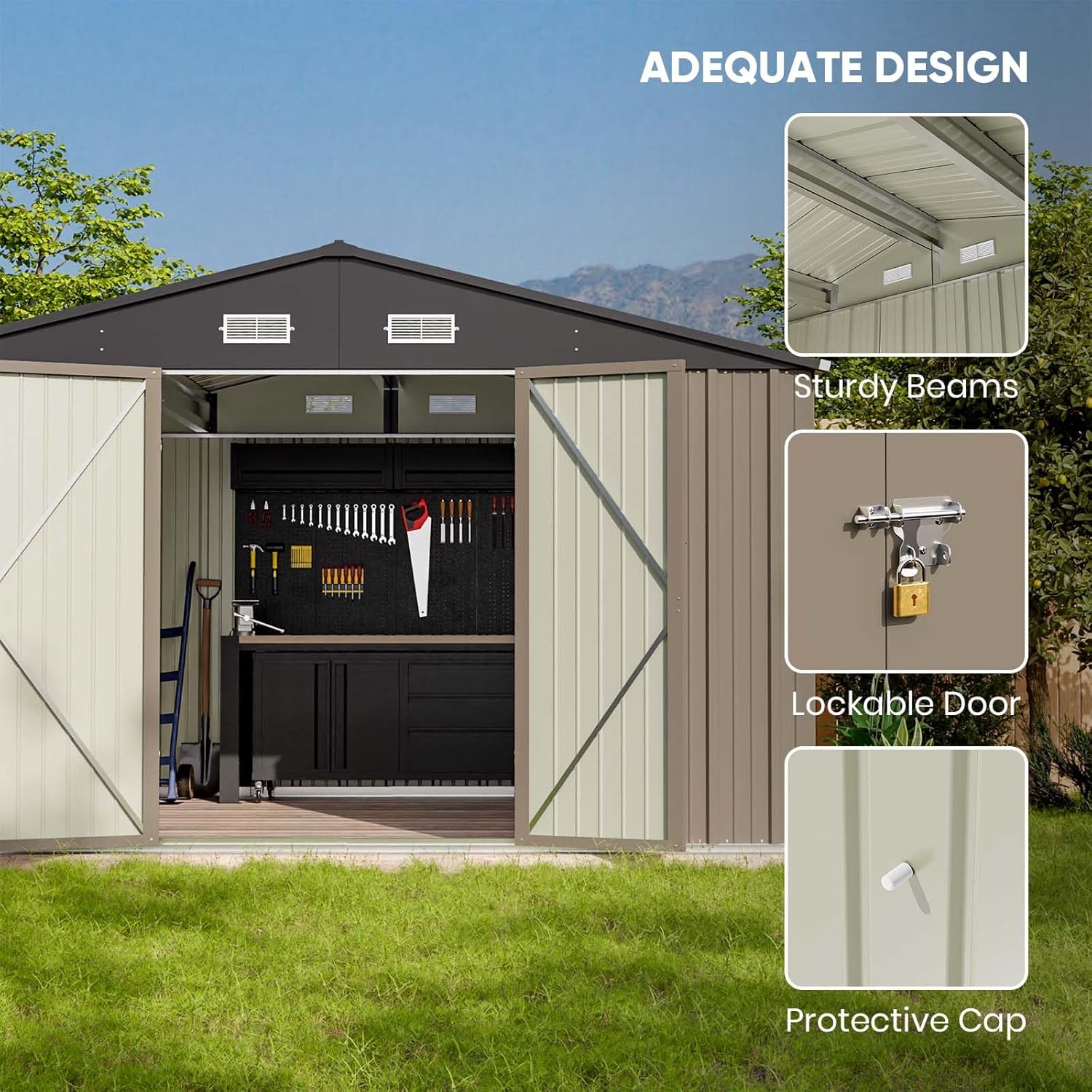 Patiowell 10 x 8 FT Outdoor Storage Shed, Large Garden Tool Metal Shed with Sloping Roof and Double Lockable Door